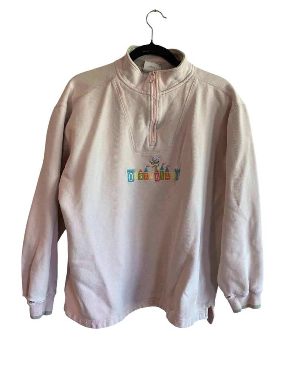 Disneyland Resort Tinker Bell Sweatshirt Womens L Pink 1/4 Zip Y2K Embroidered